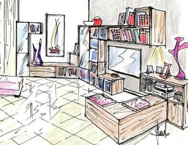 Libreria componibile con tv